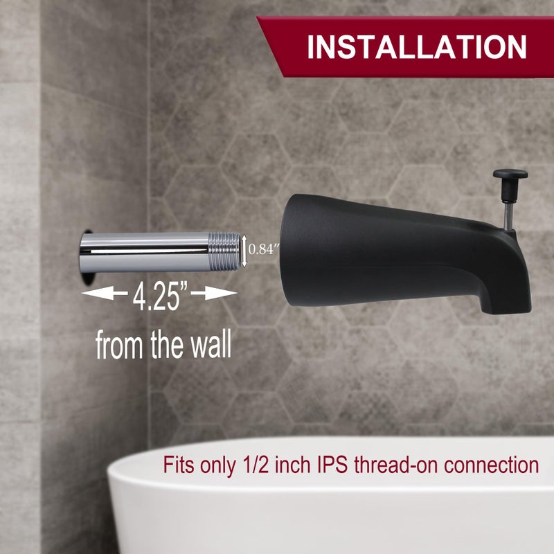 Westbrass E531D-1F-62 5-1/4" Reach Wall Mount Tub Spout with Front Diverter, Matte Black - Image 3